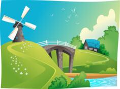 Windmill in landscape vector graphics