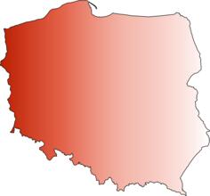 Image of outline red map of Poland