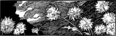 Flowers in the wind black and white illustration