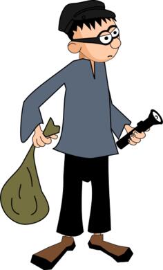 Thief with bag and flashlight