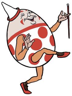 Humpty dumpty character with a stick and a hat