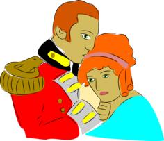 Vector clip art of soldier kissing a woman