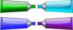 Image of green, blue, purple and cyan colour tubes