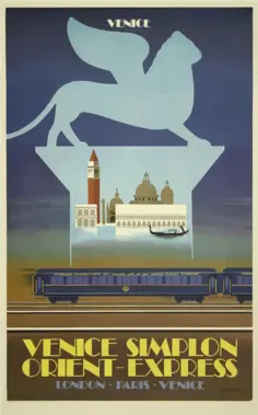 Illustration of Venice Orient Express vintage poster
