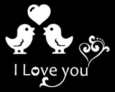 Image of a "I love you" sign decorated by heart and birds.