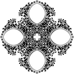 Four floral frames in black and white vector illustration