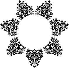 Sun shaped floral design detail in black and white vector drawing