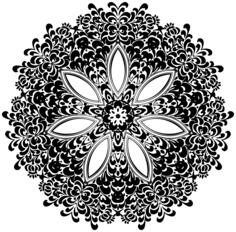 Clip art of abstract seven petals flower in black and white