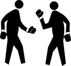 Pedestrian figures with boxing gloves graphics