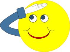Smiley with a blue sleeve and cuff saluting