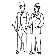 Drawing of two gentlemen wearing suits