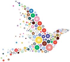 Colored dots forming a bird shape