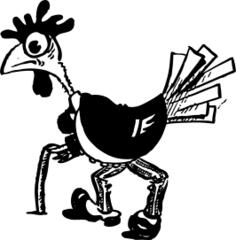 Old bird walking like a human with a stick drawing