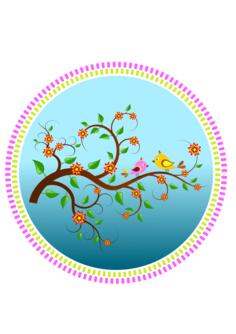 Birds on a branch with flowers vector drawing