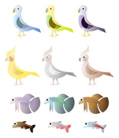 Simple birds and fishes color drawing