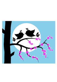 Two romantic birds in the moonlight vector clip art