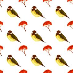 Bird and pome seamless pattern vector illustration