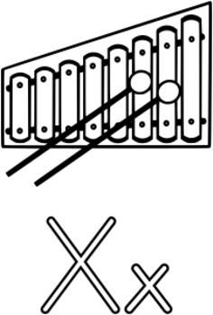 X is for Xylophone alphabet learning guide drawing