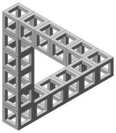 Drawing of impossible triangle formed out of cube constructions