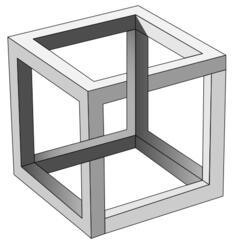 MC Eschers impossible cube in grayscale vector clip art