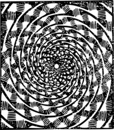 Drawing of patterned spiral in black and white