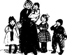 Drawing of refugee family with children