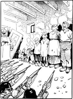 Men with rifles lining up the family for shooting