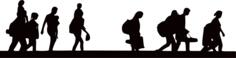 Silhouette of refugees fleeing from the war