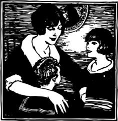 Vector graphics of woman with two children