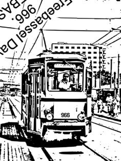City tram on rails sketch drawing