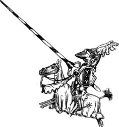 Vector image of oversized knight was riding an odd horse
