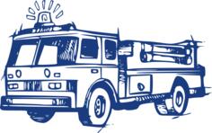 Fire brigade vehicle drawing in blue