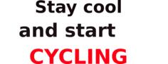 Vector clip art of Stay cool & start cycling red and white sign