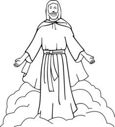 Black and white line art image of Jesus Christ.