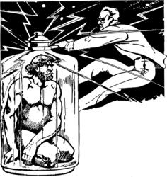 Vector illustration of naked muscle man in a bottle