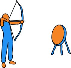 Vector drawing of man figure aiming bow and arrow at a target