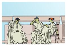 Vector image of women in flowing robes sitting under Roman arches