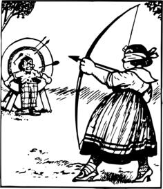 Vector image of blindfolded woman using a bow and an arrow