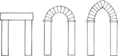 Vector clip art of three different arch types in simple black and white
