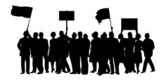 Vector drawing of men and women protesters with flags