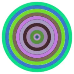Vector graphics of circle in different shades of green and purple