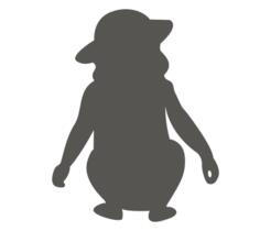 Vector image of silhouette of a girl in a hat crouching