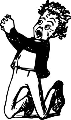 Vector illustration of boy begging on his knees comic character