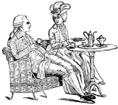 Vector illustration of man and woman sitting around the table
