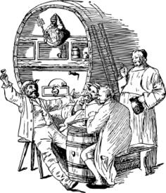 People drinking around the barrel vector drawing