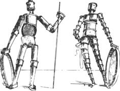 Vector clip art of pair of dynamic figures constructed from metal links