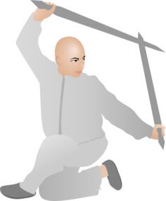 Vector drawing of kung fu man with two swords