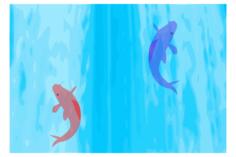 Vector graphics of carps climbing up a waterfall