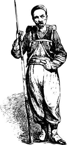 Vector drawing of man standing in French light infantry costume