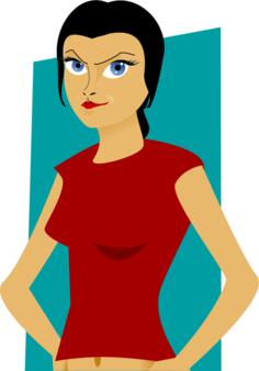 Vector graphics of suspicious girl with a red top